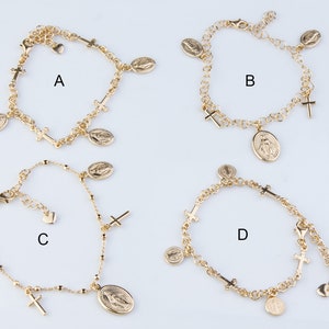 Virgin Mary ou Saint Benedict Gold Plaqué sur Bracelet De Charme En Argent Sterling, Bracelet Charmes Dangle, Cadeau de Pâques, Stackable CM246R
