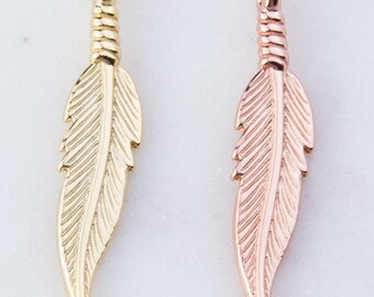 Medium Feather Charm in Gold Plated or Rose Gold Plated Over