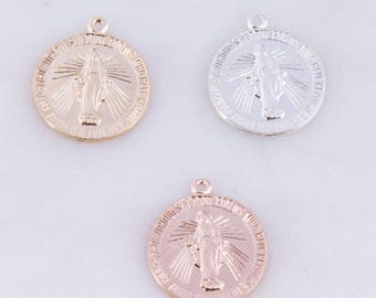 Small Miraculous Medal Charm, Religion, Sterling Silver, Gold Filled, Rose Gold Filled, Pray Metal, Healing, Pendant,Catholic Charm,145R