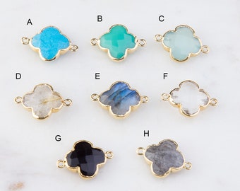 Electroplated Gold Large Gemstone Clover Link Connector, Clover Stone Link in Labradorite, Lt. Blue Chalcedony, Turquoise Howlite, CM209GC