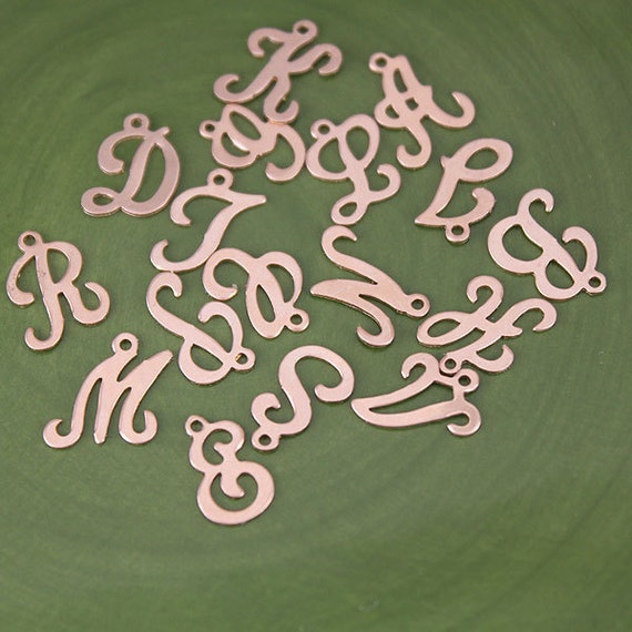 SET OF 5, Rose Gold Filled Script Letter Initials Charm, Charm Findings, Rose Gold Filled Charms, Rose Gold Filled Initials
