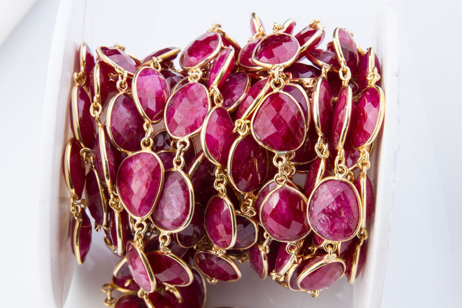 Enhanced Ruby Stone Chain by Foot in Gold Plated Over Sterling - Etsy