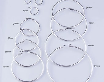 Sterling Silver Hoop Earring Finding, 2mm Thick Tube, Available in Different Sizes, Small or Large Hoops, Classic Earrings, SER359