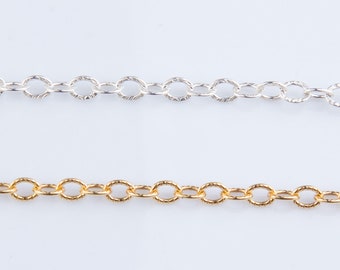Strukturierte ovale Kette aus Sterlingsilber und Gold gefüllt, für Armband, Halskette und Ohrringe, leichte dicke ovale Gliederkette SCNF291