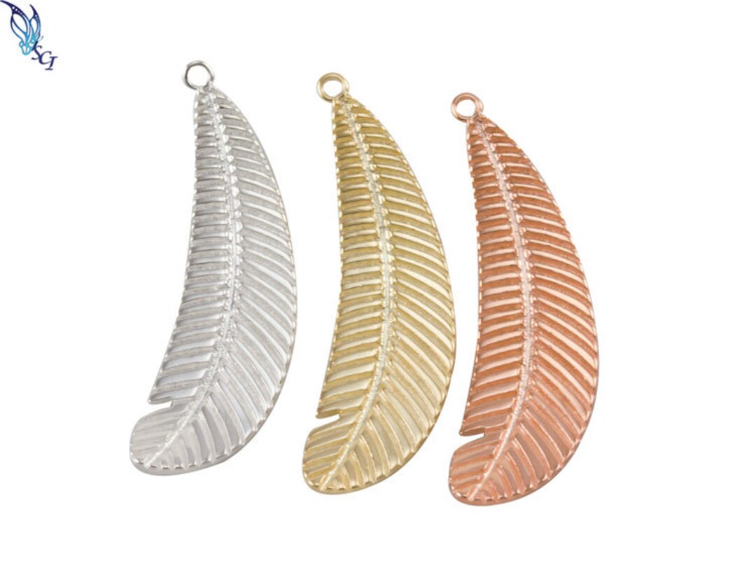 Large Feather in Sterling Silver, Gold Plated, Rose Gold