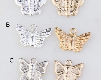 10 pieces - Tiny Butterfly Charm in Sterling Silver, Gold Filled, Different Styles of Butterfly, Summer Charms, Earrings, Necklace, CM370A