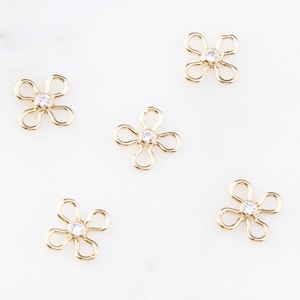 5pcs-Gold Filled ,Sterling Silver Flower with 2mm Cubic Zirconia Link Connector,Permanent Jewelry supplies,Permanent Bracelet  CM212LC