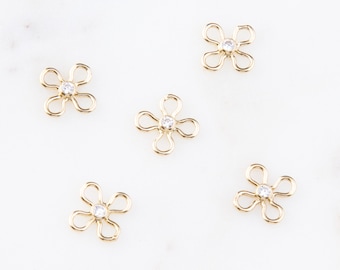 5pcs-Gold Filled ,Sterling Silver Flower with 2mm Cubic Zirconia Link Connector,Permanent Jewelry supplies,Permanent Bracelet  CM212LC