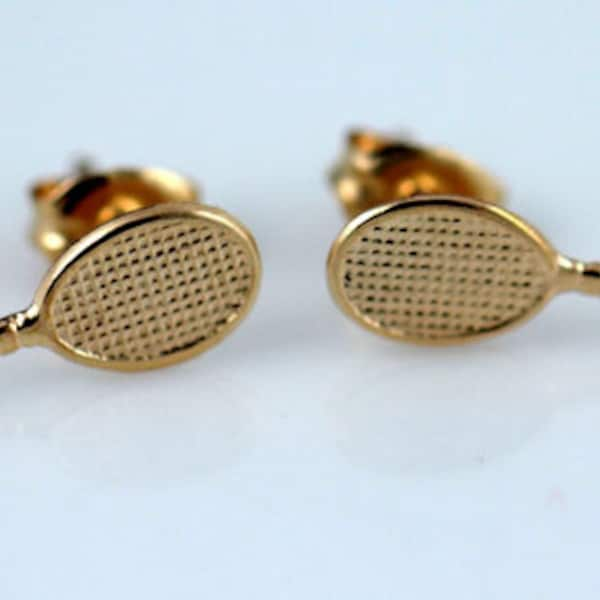 Gold Filled, Sterling Silver Tennis Racket Post Earrings, Sports Earrings, Gold Post Studs, Gold Studs, Tennis Rackets Gold Studs, GFER01