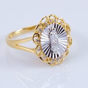 Vermeil CZ, Silver Our Lady of Guadalupe Ring in Size 6, 7 and 8, Priced per Piece, Religion Jewelry, Religious Ring, Gift for Her, CM269R