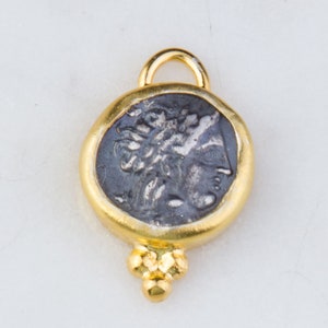 14mm Roman, Greek Medallion Coin Pendant in Oxidized Sterling Silver with Gold Plated, Medallion Pendant, Ancient Roman Coin Charms, VC19