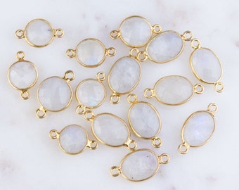 3pcs-Moonstone Round or Oval Gold Plated over Sterling Silver Link Connector, Gold Moonstone Station Bezel,Moonstone Bezel, Moonstone CM31GC