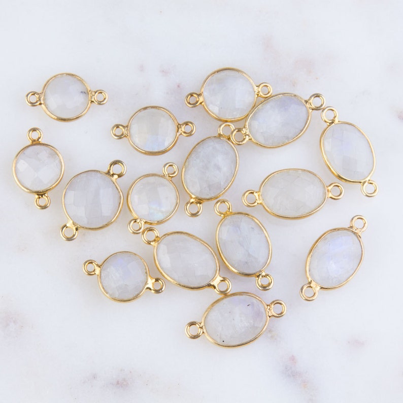 3pcs-Moonstone Round or Oval Gold Plated over Sterling Silver Link Connector, Gold Moonstone Station Bezel,Moonstone Bezel, Moonstone CM31GC image 1