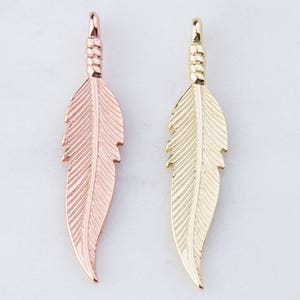 2pcs-Large Feather Charm in Gold Plated or Rose Gold Plated over Sterling Silver, Feather Charms,Gold Pendant Findings,Gold Feather, HCIN222