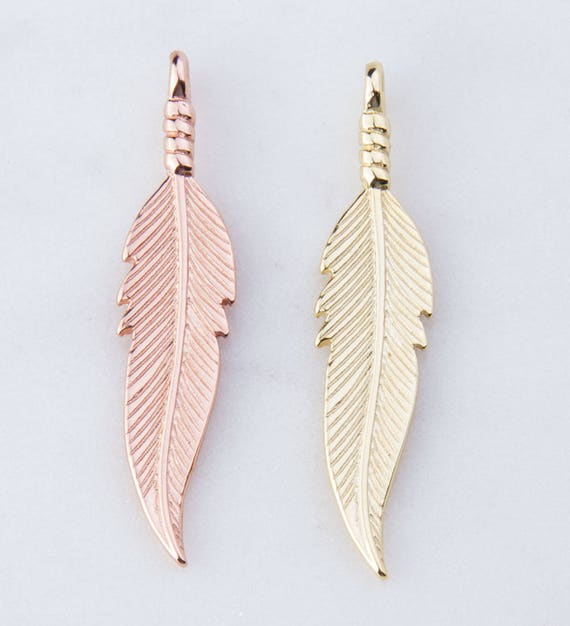 HARIM ハリム Leef Feather with Golden rose Large Feather Charm in Gold Plated or Rose Gold Plated Over