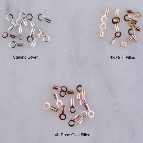 Crimp End Caps in Sterling Silver, Rose Gold Filledd or Gold Filled, 1.1mm Inside Diameter ,Closed Ring End Cap,Jewelry Findings GF022