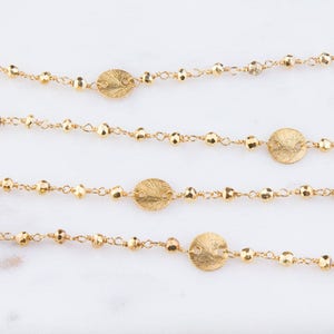 8mm Round Disk and 3mm Vermeil Wire Wrapped Chain By Foot, Vermeil Chains, Choker Chains, Long Necklace Chains, Gold Plated/Silver SCNF194