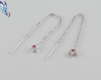 Infila gli orecchini con stella CZ rosa, argento, catena, orecchini Delicate, minimaliste, stelle, infila ciondolano gli orecchini, ciondola, SER309