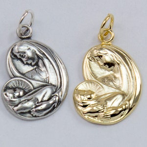 Virgin Mary with Baby Jesus Charm Pendant in Sterling Silver or Gold Plated over Sterling Silver, Charm Supplies, Religion Charms, CM97R