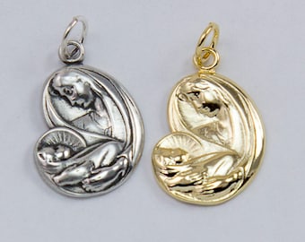 Ciondolo con ciondolo Vergine Maria con Gesù Bambino in argento Sterling o placcato oro su argento Sterling, forniture per ciondoli, ciondoli religiosi, CM97R