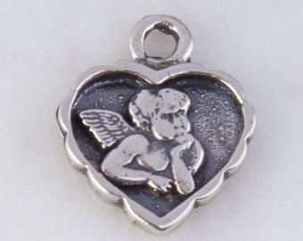 Heart Shaped Cherub Angel Charm in Shiny Sterling Silver, Cupid Angel Charms,  Love Angel, Religious Angel Charms, Charms CM026AN