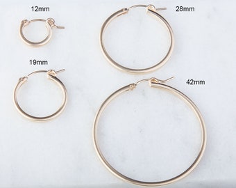 14K Gold Filled Tube Hoop Earring Component, Priced per Pair, 12mm, 19mm, 28mm and 42mm, 2.3mmThick Gold Filled Tube Hoops, GFER211