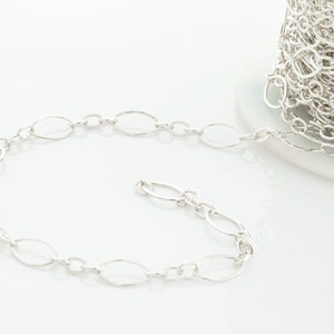 Sterling Silver Smooth Oval with 3 Links Chain by Foot,  Permanent Jewelry Chains Supplies, Necklace, Bracelet, Earrings, SCNF090Smooth