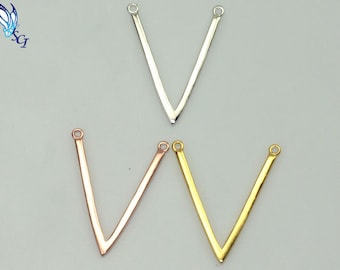 3pcs V Chevron Link Connector, Sterling Silver, Rose Gold Plated, Gold Plated, Dainty, Minimalist, Long Necklace, Modern, Layering, CM041LC