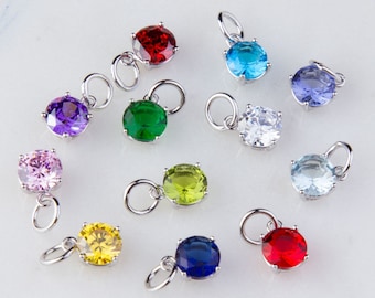 Set of 5, 10, 12 or 24 - 6mm Birthstone Cubic Zirconia Drop Charms, CZ Drop Charm Pendant, Jewelry Findings, Necklace Charms, CRRD37