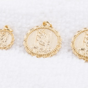 Saint Christopher Charm Round Gold Plated Sterling Silver, Traveling Saint Christopher Charm,Saint Patron Medal Charm,Travel Gift CM260R