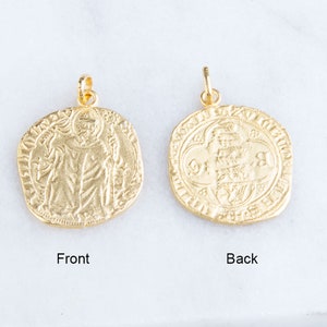 Roman/Greek Gold Plated Coin Pendant, Gold Coin Pendant, Thick, Heavy Roman/Greek Coin Charm Pendant, Large Gold Coin VC61