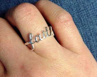 Sterling Silver Faith Script Ring, Religion, Band, Inspirational Ring, Gift Ideas, Simple Ring, Dainty Ring, Faith Ring