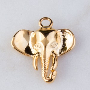 Tiny Gold Plated over Sterling Silver Elephant Head Charm Pendant, Animal Charms, Gold Animal Charms, Shiny Gold Elephant Head Charm  CM369A