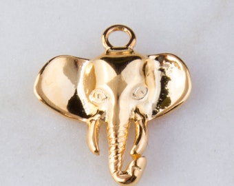Tiny Gold Plated over Sterling Silver Elephant Head Charm Pendant, Animal Charms, Gold Animal Charms, Shiny Gold Elephant Head Charm  CM369A