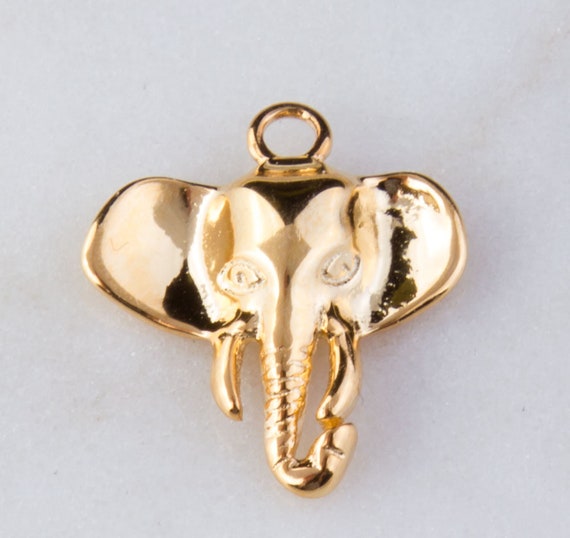 Tiny Gold Plated Over Sterling Silver Elephant Head Charm Pendant