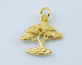 Gold Plated Bonsai Tree Charm, Bonzai Tree Charm, Bonsai Tree Pendant, Cypress Tree Charm, Gold Cypress Tree, Silver Bonsai Tree, CM46G