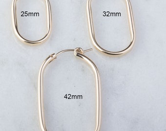 14K Gold Filled Oval Tube Hoop Earring Component, Priced per Pair, 25mm,32mm and 42mm, Thick Gold Filled Tube Hoops, GFER213