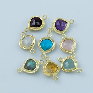 5pcs-Gemstone Pear,Heart Shape Gold Rope Link Connector,Small Pear Pendant, Stone connector, Pear Stone .Permanent Jewelry connector CM212GC