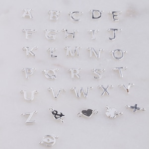 Set of 5 pcs ,Tiny Sterling Silver Side Alphabet Letter(Open Loop) Connector,Personalized,Initial Layered Necklace,kids Initials,15LE
