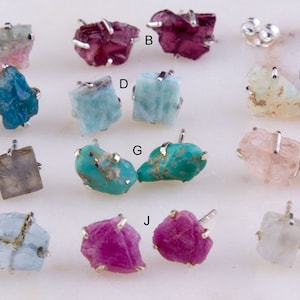 Gemstone Raw Rock Studs Earrings, Earring Findings, Semi Precious Stone, Post Earring, Sterling Silver, Simple, Daily Wear, 2nd Hole-GFER181