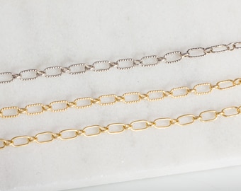 Rectangle Chains By Foot in Sterling Silver, 14K Gold Filled, Jewelry Supplies, Texture Rectangle Chains,Permanent Jewelry ,Bracelet SCNF048