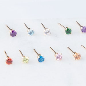 Cubic Zirconia 14K Gold Filled Birthstone Earring Studs, Jewelry Making Supplies, 3mm Gold Studs, Simple Birthstone Jewelry, GFER216