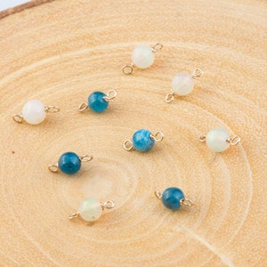 3pc-Real Opal or Apatite Tiny Round Gemstone Link Connector,4mm- 5mm Round Gemstones in Apatite and Real Opal, Wire Wrapped Gemstones CM39GC