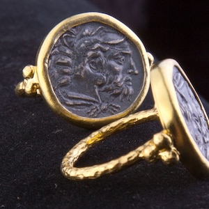 Ancient Greek, Roman Coin Replica, Coin Ring, Sterling Silver Coin, Gold Plated Band Ring, Add Charms To Personalize, - VC29