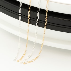Dainty Long and Short Chain by Foot in Gold Filled, Sterling Silver, Rectangle with 3 Links Chain By Foot, For Permanent Jewelry, SCNF371