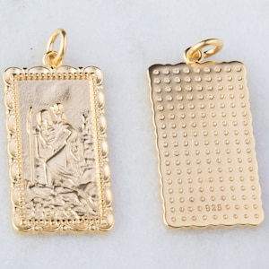 Saint Christopher Rectangle Charm Pendant in Gold Plated, Christian Religion Charms, Charm Findings, Saint Patron Charm CM241R