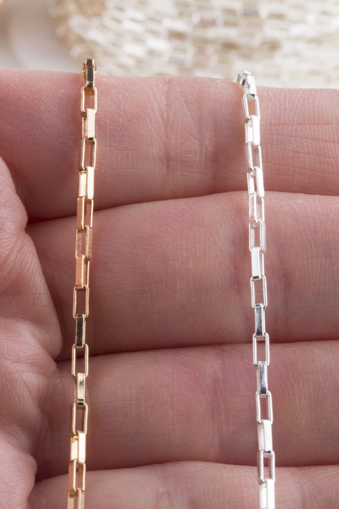 3 Feet-long Box Chain in Sterling Silver, 14K Gold Filled, Unfinished ...