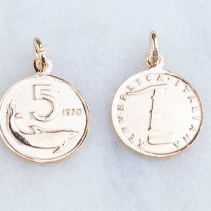 2 pieces- Italiana Coin Gold Plated on Silver Coin Pendant, Gold Coin Pendant, Thick, Small Thick Italiana Coin Charm Pendant,Gold Coin VC65