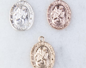 Set of 5, 10, 15, 25 OR 50 Saint Christopher Medal Charm in Sterling Silver, Gold Fill or Rose Gold Fill, Pendant, Catholic Charm CM134R