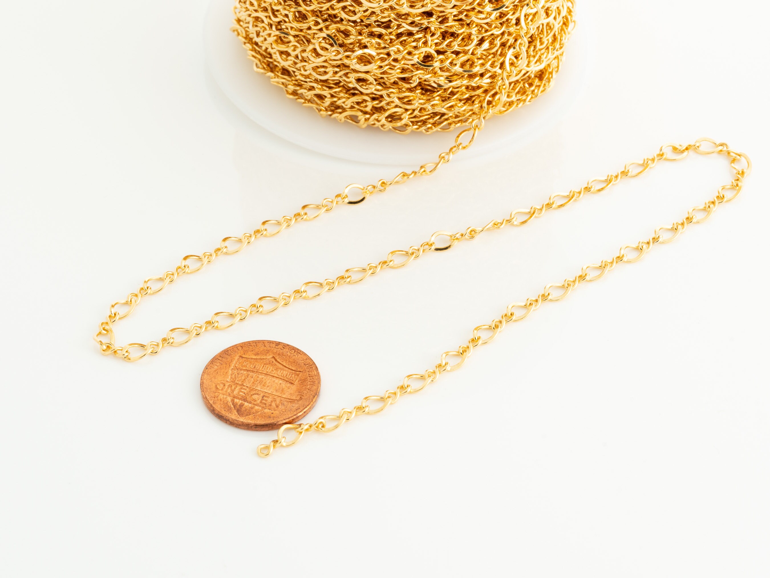 5 mm x 3 mm ゴールドフィルド 8 字リンクチェーン 足付き、永久